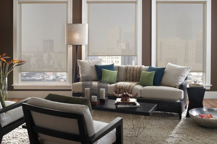 Custom draperies and valance in a living room