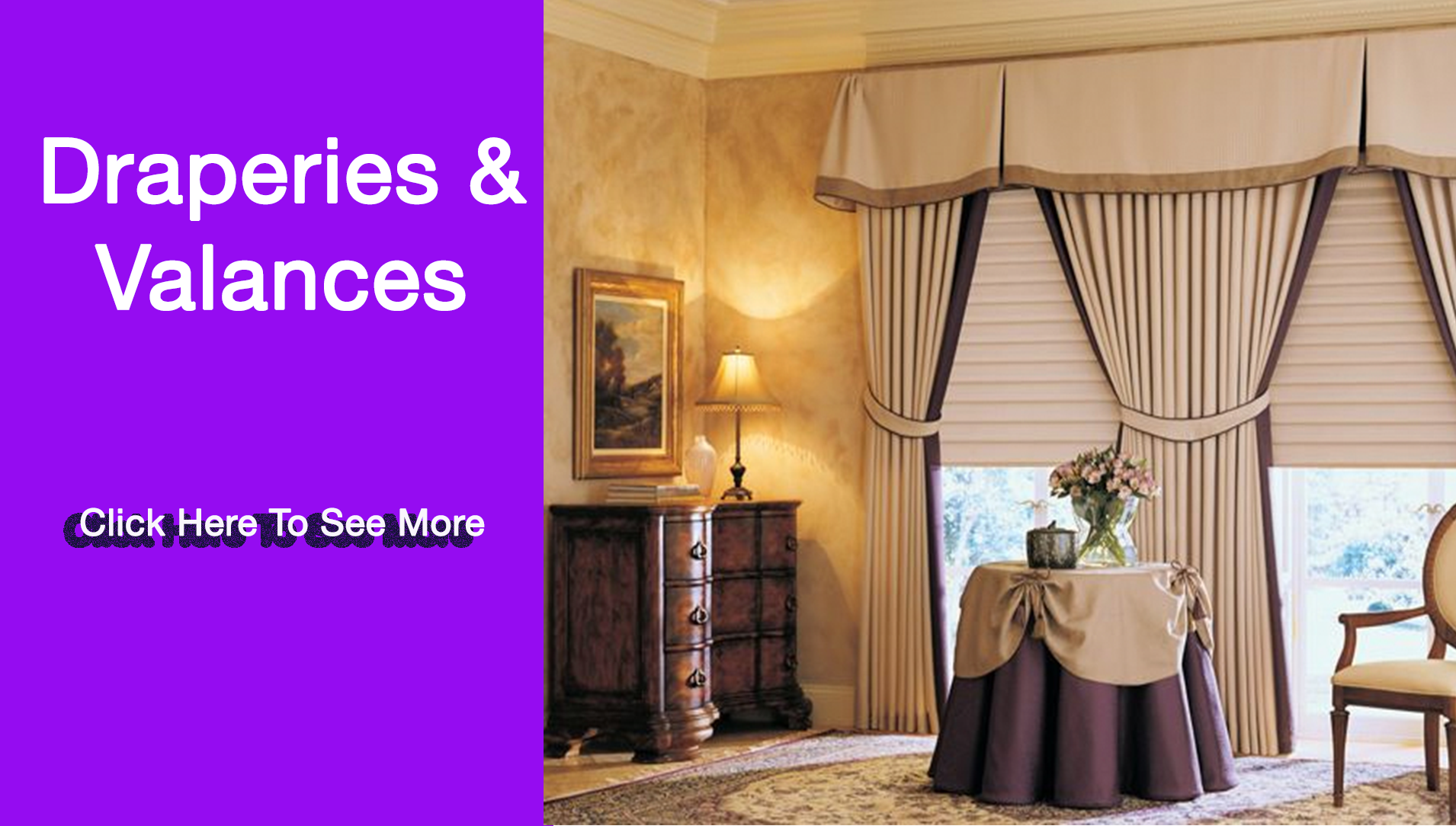 Custom draperies and valances made by The Fabric Loft